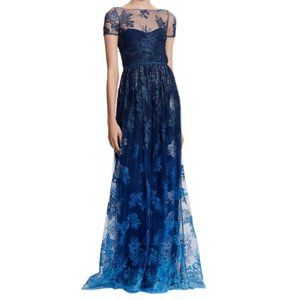 NWT Marchesa Notte Blue Ombre Gown S6